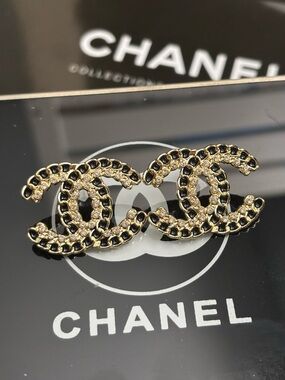 Gold and Black Interlocking CC Crystal Earrings